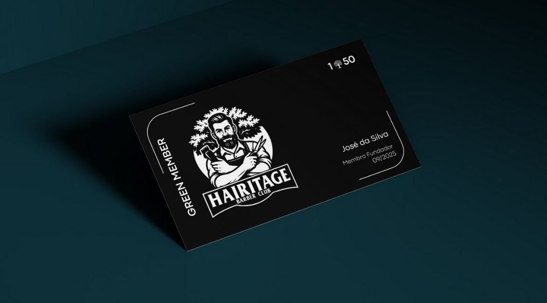 Cartão Founder's Card em aço preto com detalhes dourados